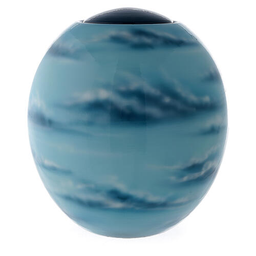 Cremation urn in porcelain, hand painted blue design 1
