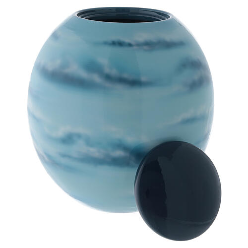 Cremation urn in porcelain, hand painted blue design 3
