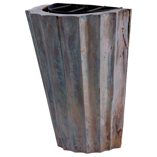 Vaso cimitero ottone bronzato plissettato e vasca 2