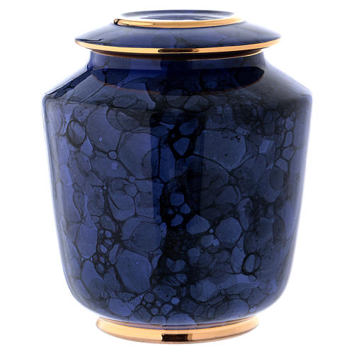Aschenurne Keramik blau und gold 1