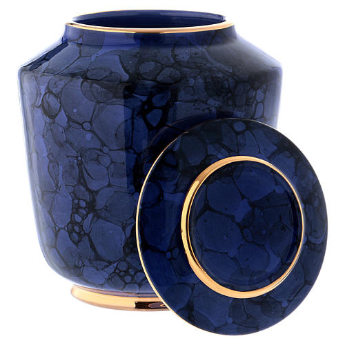 Aschenurne Keramik blau und gold 2