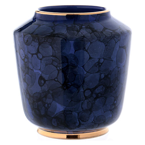 Aschenurne Keramik blau und gold 4