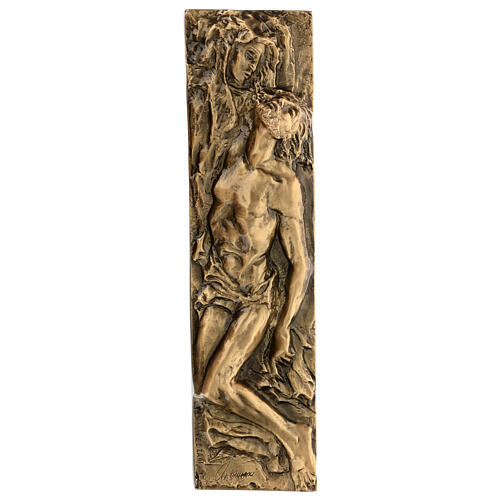 Plaque Vierge et Christ mort en bronze 50x15 cm pour EXTÉRIEUR 1