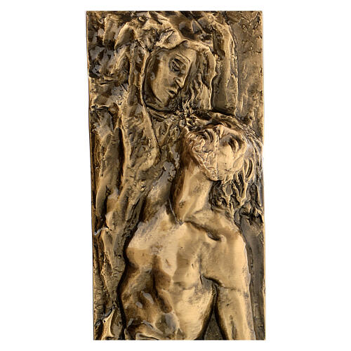 Plaque Vierge et Christ mort en bronze 50x15 cm pour EXTÉRIEUR 2