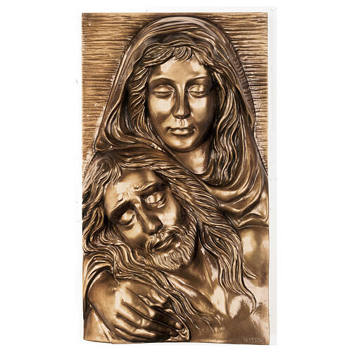 Religious plaque close-up Pietà in bronze, 50x30 cm for OUTDOORS 1