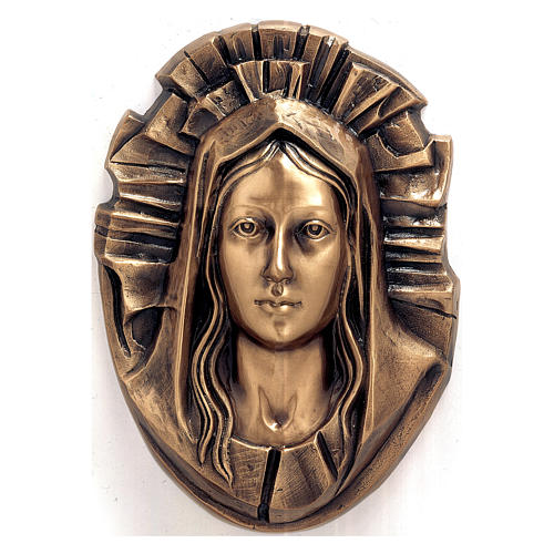Plaque Visage Vierge avec rayons bronze 45x30 cm pour EXTÉRIEUR 1