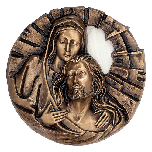 Oval plaque with Pietà in bronze 49 cm for EXTERNAL USE 1
