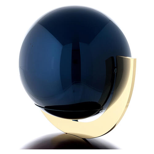 Urne funéraire Ovation sphère acier laqué bleu base acajou 4