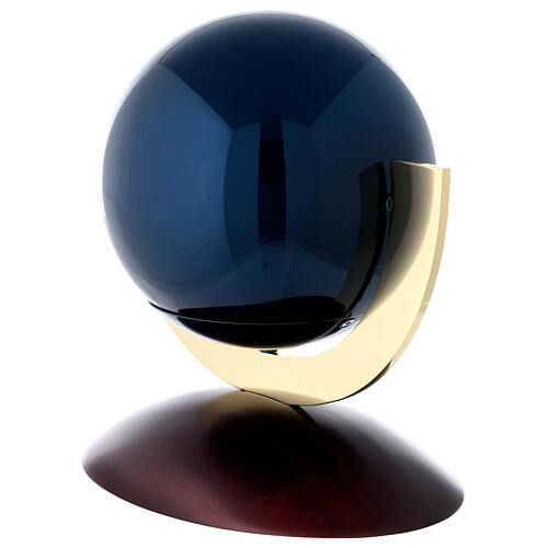 Urna cineraria Ovazione sfera acciaio laccato blu base mogano 2