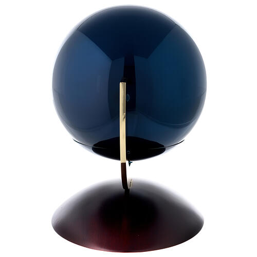 Urna cineraria Ovazione sfera acciaio laccato blu base mogano 3