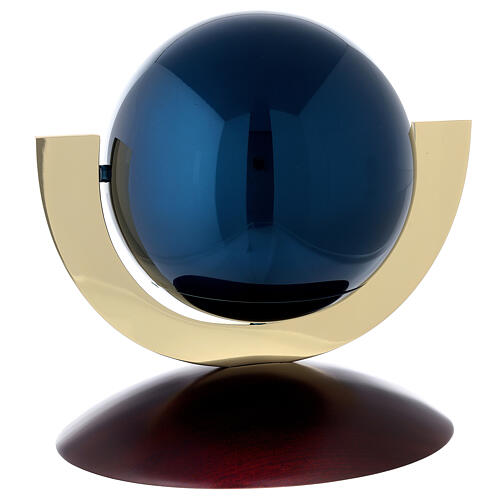 Urna cineraria Ovazione sfera acciaio laccato blu base mogano 6