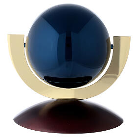 Urna cinerária Ovação esfera aço lacado azul base mogno
