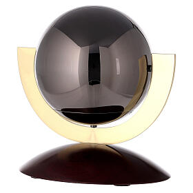 Urna funerária modelo "Ovazione" esfera cinzenta com base de madeira de mogno