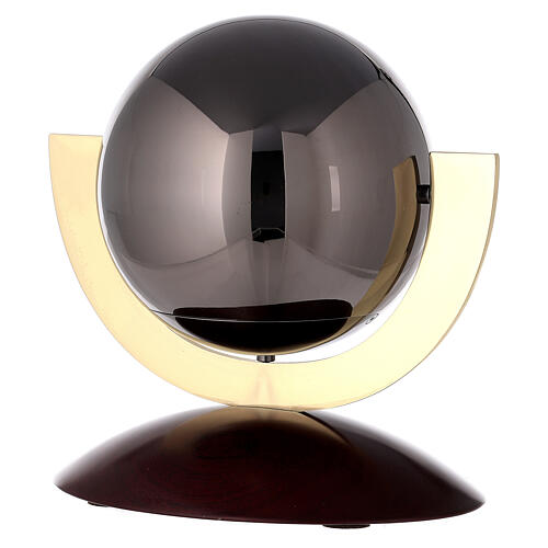 Urna funerária modelo "Ovazione" esfera cinzenta com base de madeira de mogno 1