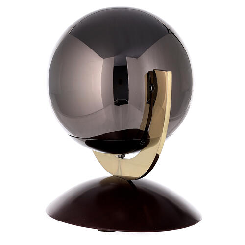 Urna funerária modelo "Ovazione" esfera cinzenta com base de madeira de mogno 2