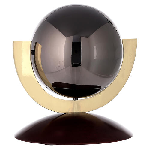 Urna funerária modelo "Ovazione" esfera cinzenta com base de madeira de mogno 4