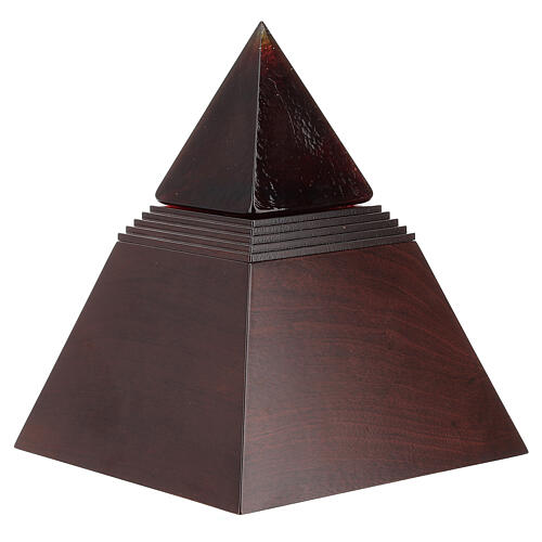 Pyramidenfőrmige Pharoh Aschenurne aus Mahagoniholz und Muranoglas 1