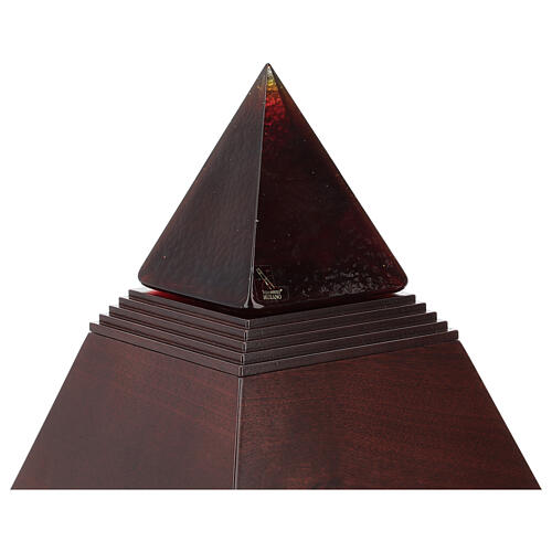 Urna cinerária Pharoh piramidal em mogno vidro de Murano 2