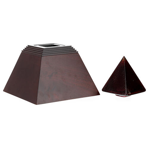Urna cinerária Pharoh piramidal em mogno vidro de Murano 3