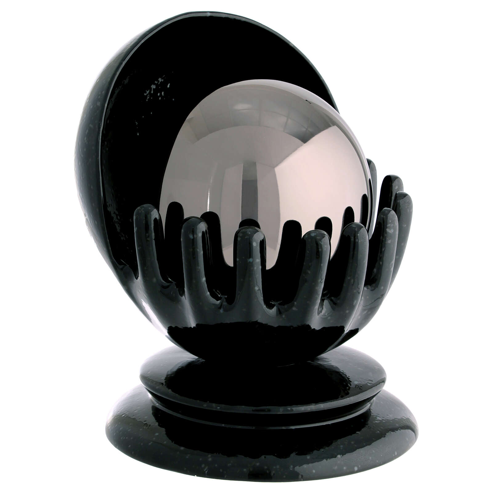 Urna cineraria sferica Mani ceramica artistica e acciaio