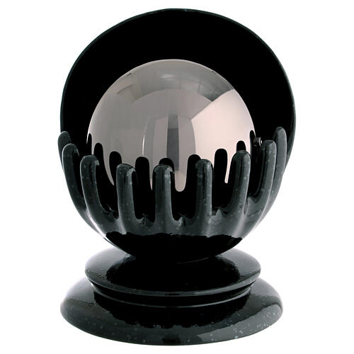 Hands urn with sphere, in ceramic and steel 1