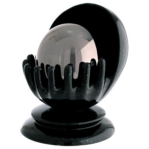 Hands urn with sphere, in ceramic and steel 2