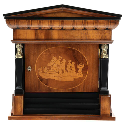 Temple funeral urn in wood and copper suitable for containing 2 urns 1
