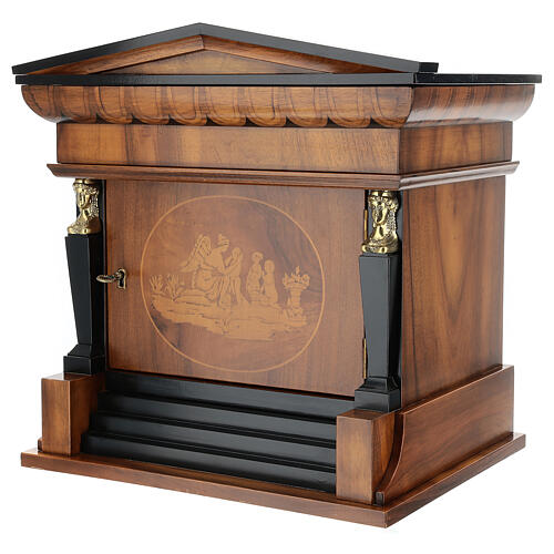 Temple funeral urn in wood and copper suitable for containing 2 urns 3