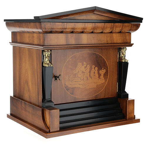 Temple cremation urn, in varnished mahogany for 2 urns 5