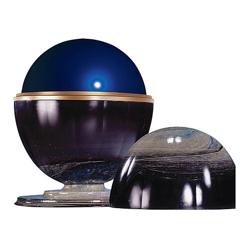 Meteorite cremation urn in Murano glass with steel sphere 2