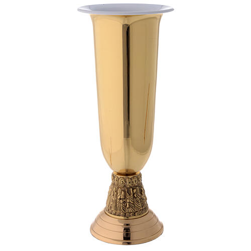 Blumenvase aus vergoldetem Messing mit Trommel aus Stahl und Apostel-Verzierung 1