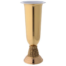 Flower vase in golden brass, steel basket with apostles