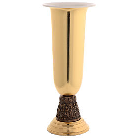 Flower vase in golden brass, steel basket with apostles