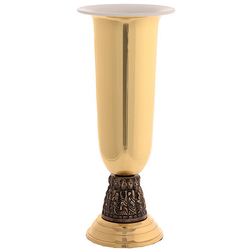 Brass flower vase with steel interior, apostle decoration 3