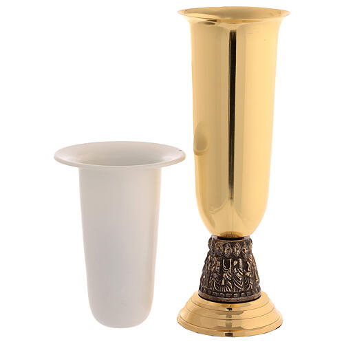 Brass flower vase with steel interior, apostle decoration 4