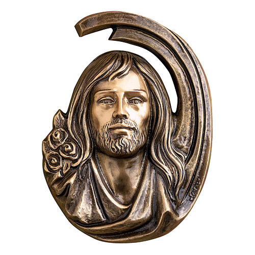 Detailreiches Bronzerelief, Antlitz Jesus Christus, 36 cm, für den Außenbereich 1