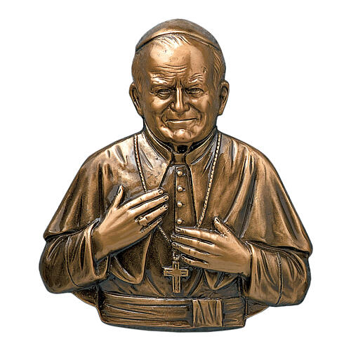 Funeral plaque Pope John Paul II bust, bronze 18 cm for OUTDOORS 1