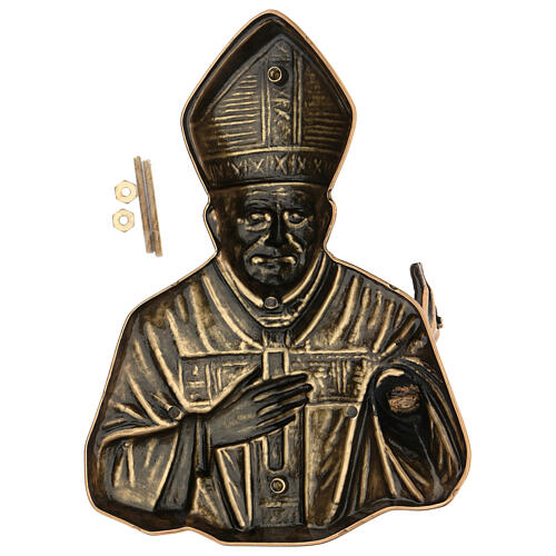 Bronze plaque showing blessing Pope Wojtyla 27 cm for EXTERNAL use 5
