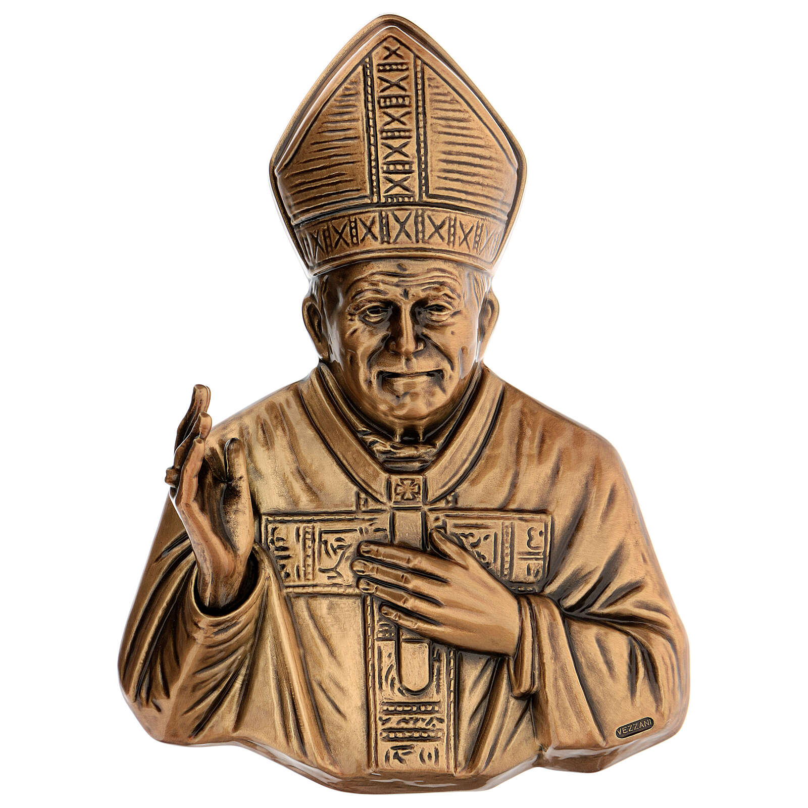 Targa busto Papa Wojtyla bronzo 27 cm per ESTERNO