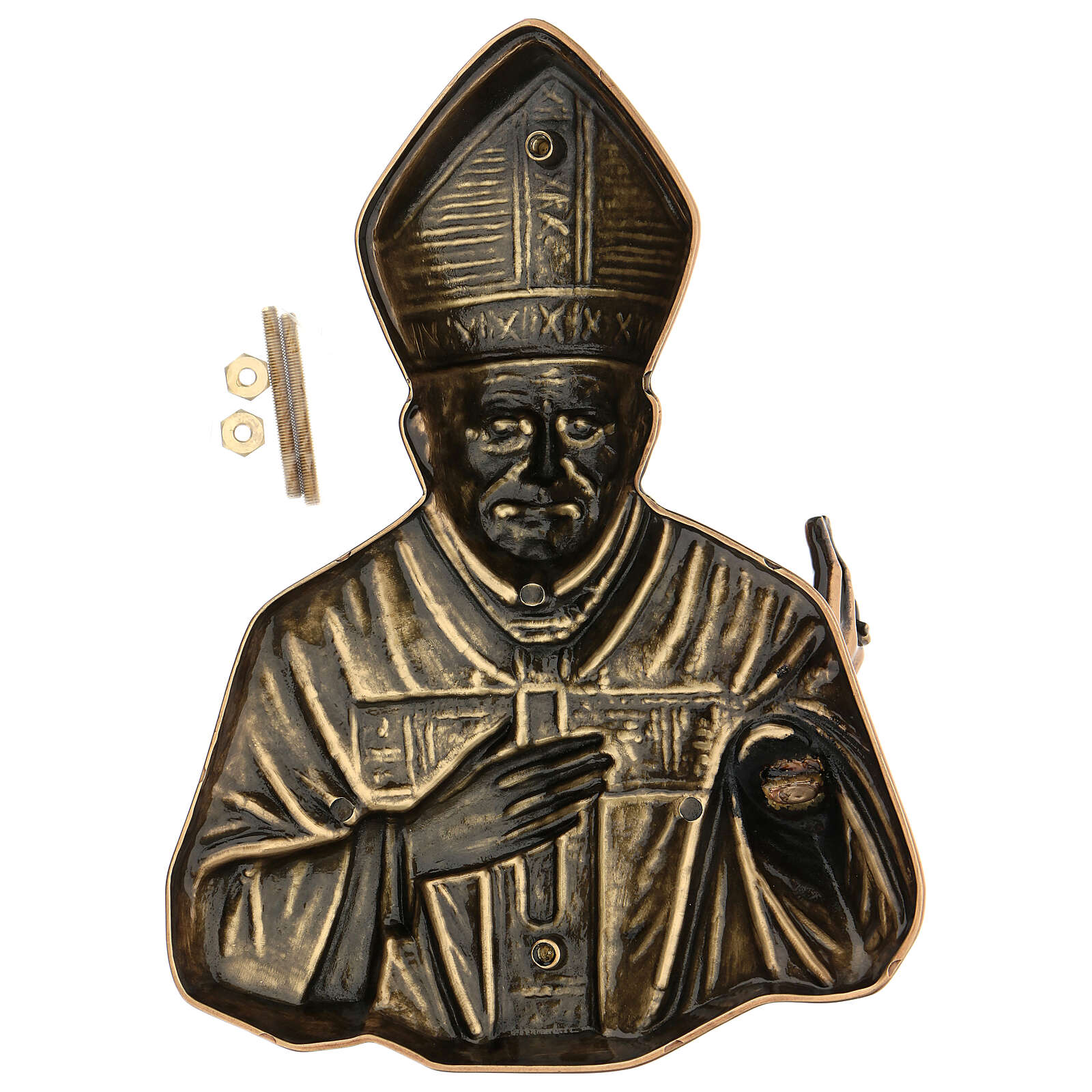 Targa busto Papa Wojtyla bronzo 27 cm per ESTERNO