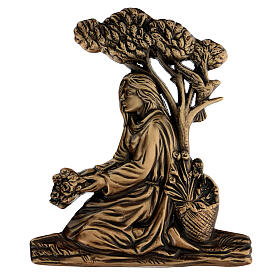 Bronze plaque showing girl throwing flowers 15 cm for EXTERNAL use