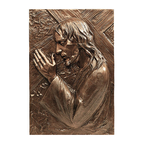 Plaque bronze Jésus porte la croix 55 cm pour EXTÉRIEUR 1