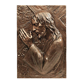 Placa bronze Jesus carrega a cruz 55 cm para EXTERIOR