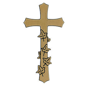 Bronze funeral cross with engraved leaves, 10 cm for OUTDOORS