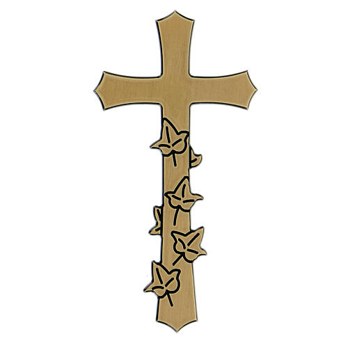 Bronze funeral cross with engraved leaves, 10 cm for OUTDOORS 1