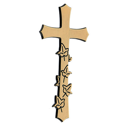 Bronze funeral cross with engraved leaves, 10 cm for OUTDOORS 2