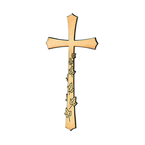 Croix feuilles gravées bronze brillant 40 cm pour EXTÉRIEUR 1