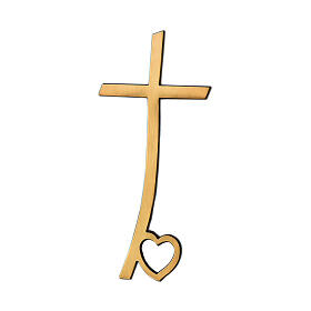 Cross in glossy bronze with heart on base 10 cm for OUTDOOR USE