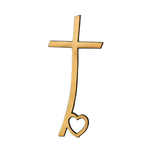 Cross in glossy bronze with heart on base 10 cm for OUTDOOR USE 1