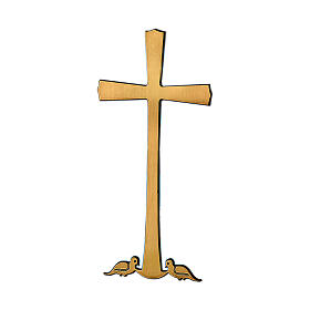 Crucifixo bronze brilhante pombas na base 30 cm para EXTERIOR